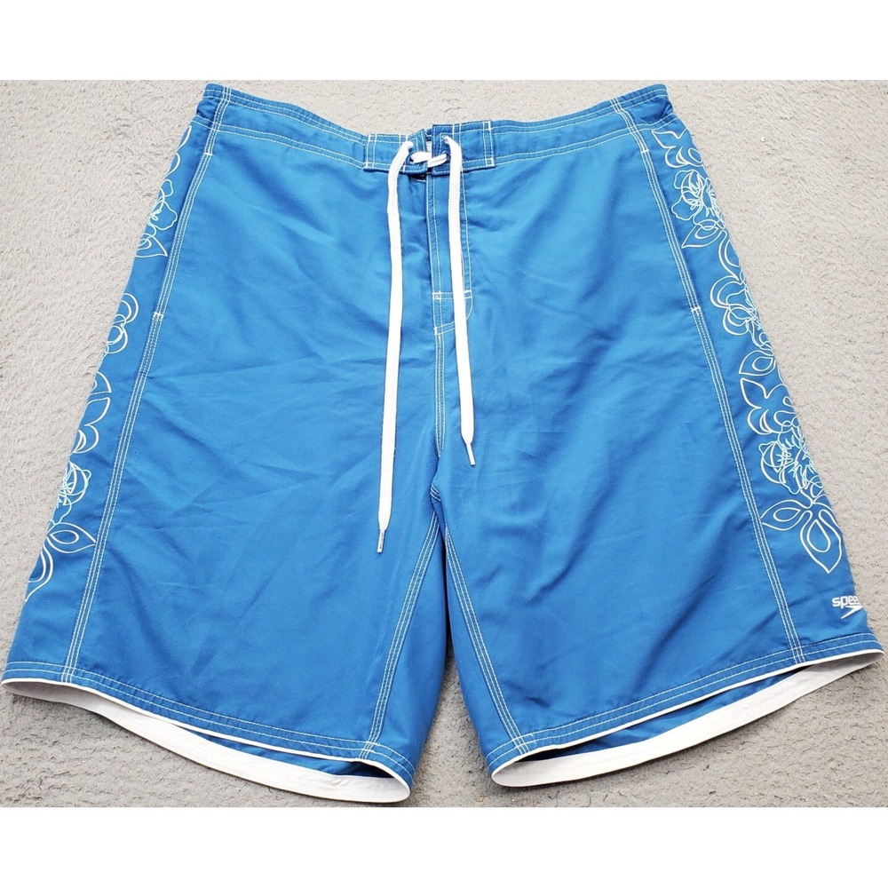 Speedo Board‎ Shorts Mens XL Multi Hawaiian Embroidered Flower Therrmal Lined